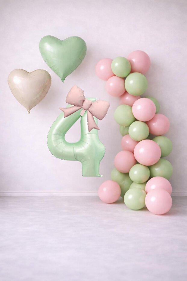 Sage Green & Pink 4Th Birthday Balloon Decoration Set