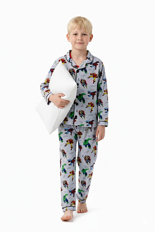 طقم بيجامة سبايدر مان منقوش للأولاد مع شريط للعين - 5