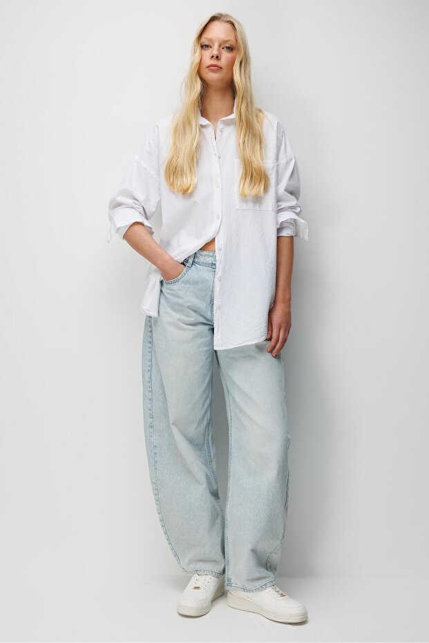 4820 Kadın Parça Boya Basic Gömlek Beyaz - 2