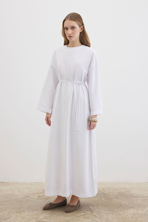 Basic Organik Beyaz Elbise - 4
