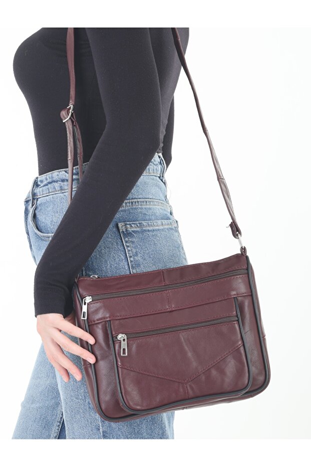 Genuine Leather Daily Claret Red Mother's Bag