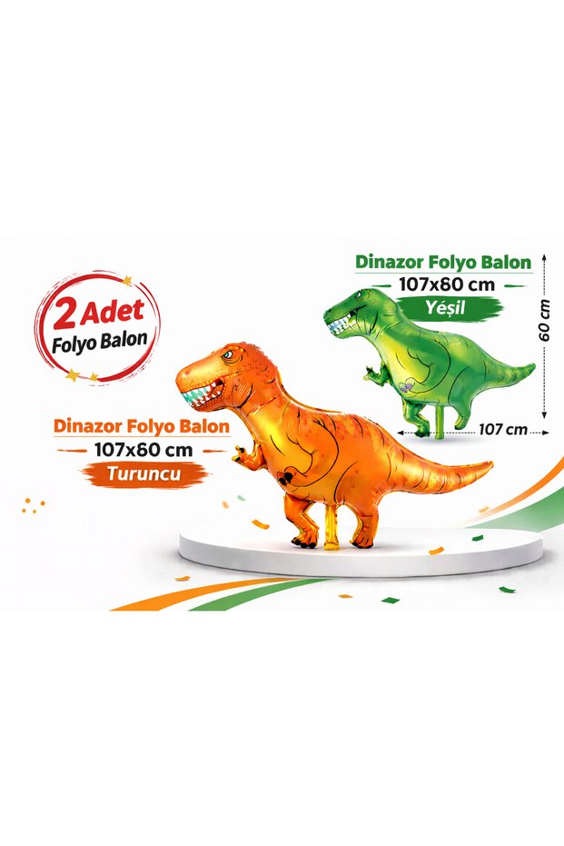 Dinosaur Foil Balloon 107X60 cm Green + Dinosaur Foil Balloon 107X60 cm Orange, **Total 2 Pieces**