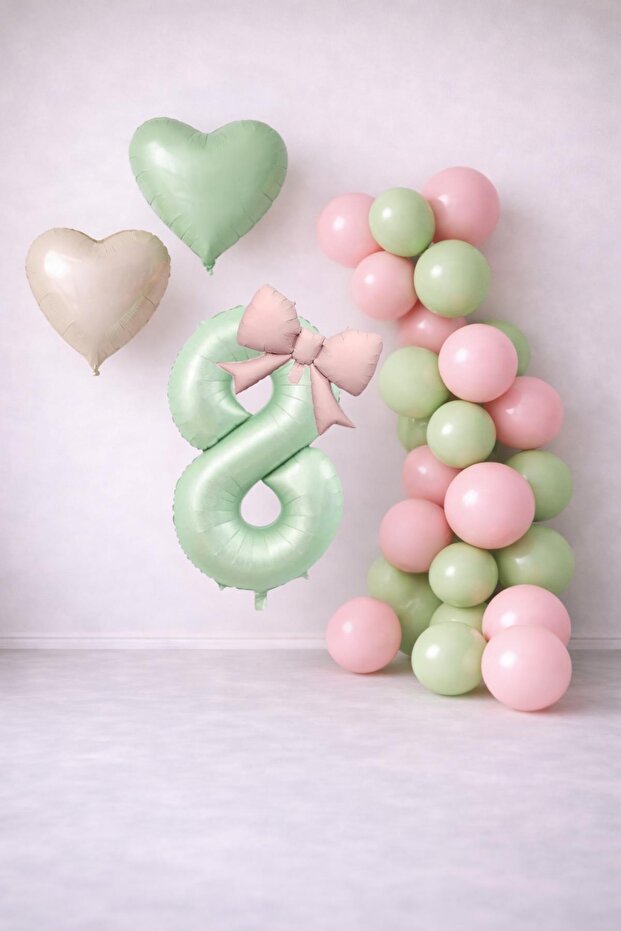 Sage Green & Pink 8Th Birthday Balloon Decoration Set