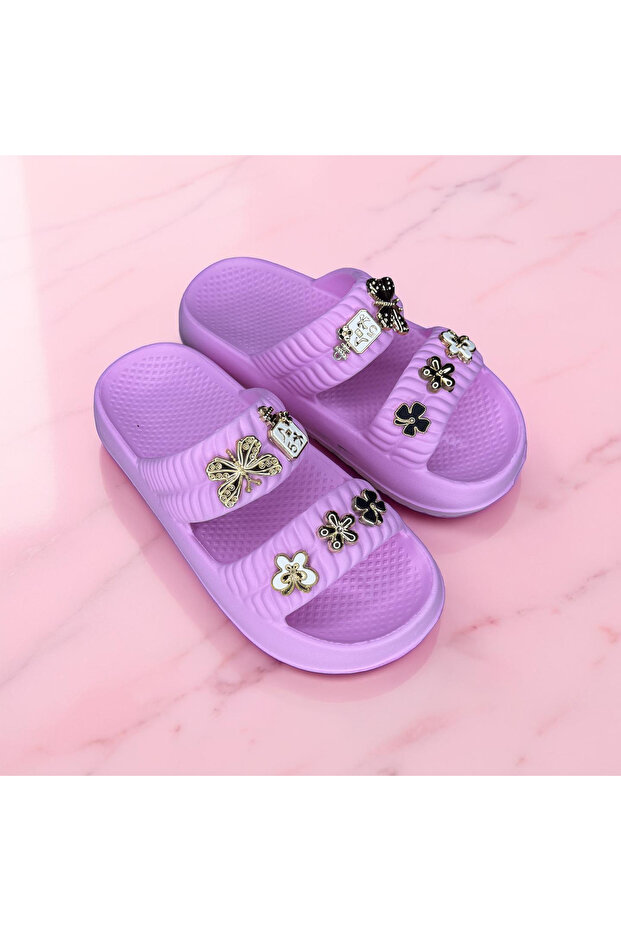 Women's Double-Strap Lightweight Sole Beach Pool Daily Home Slippers with Stone Accessories