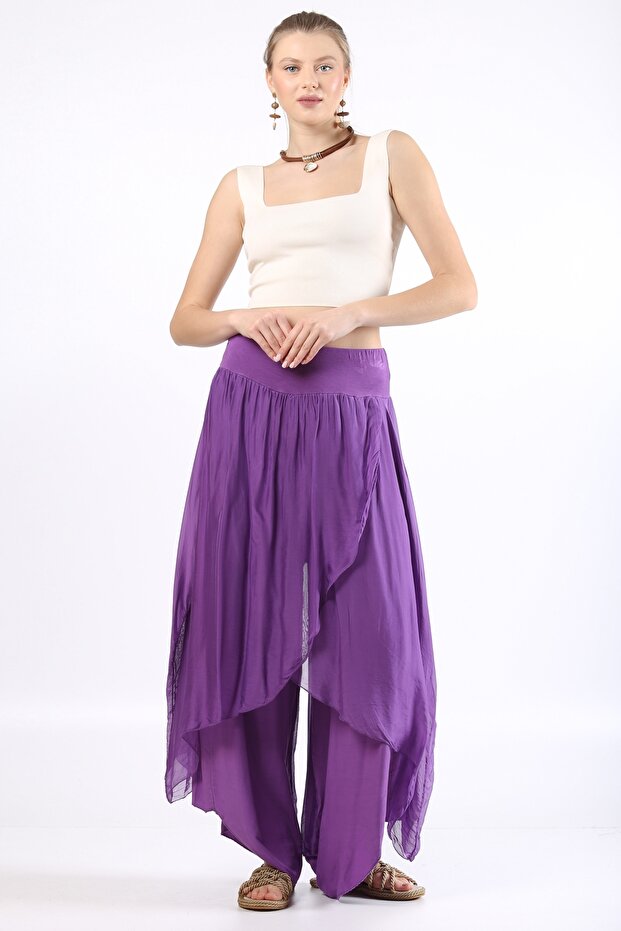 Women's Purple Italian Envelope-Closed Lined Silk Trousers