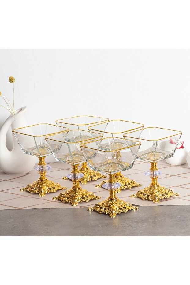 Karen 6-Piece Cast Pedestal Serving Set Magnolia Ice Cream Cup Snack Bowl