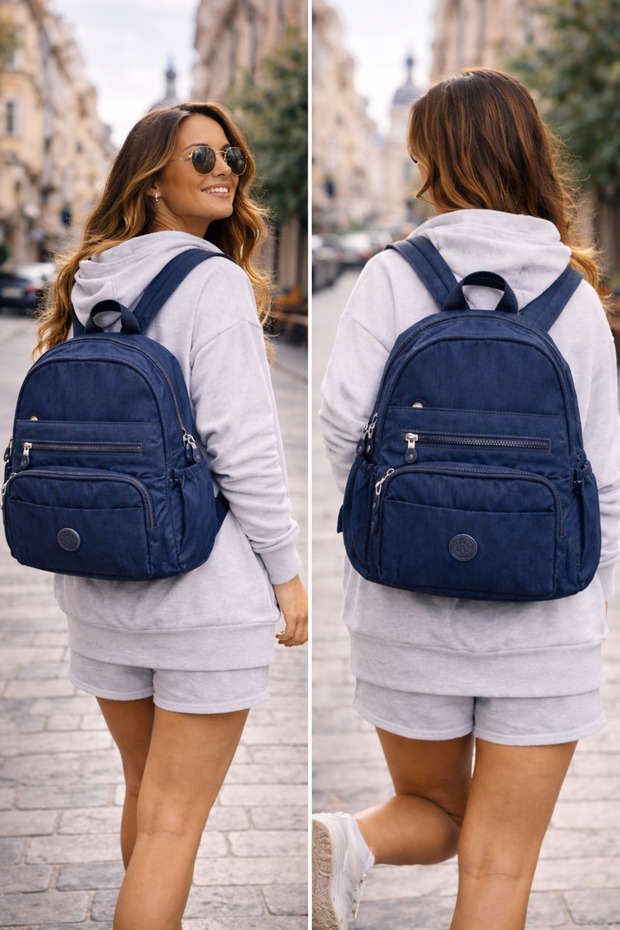 حقيبة ظهر رمادية مقاومة للماء متوسطة الحجم مبطنة ومتعددة الأقسام - 2