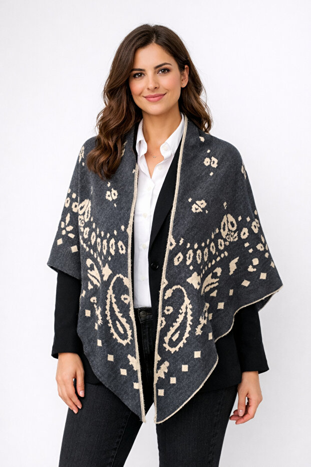 شال مثلث منسوج منقوش ذو وجهين - 4