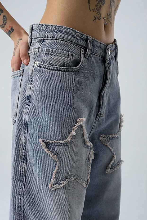 Blugi largi cu inserții de stele - 6