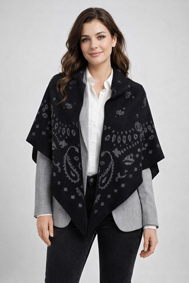 شال مثلث منسوج منقوش ذو وجهين - 3