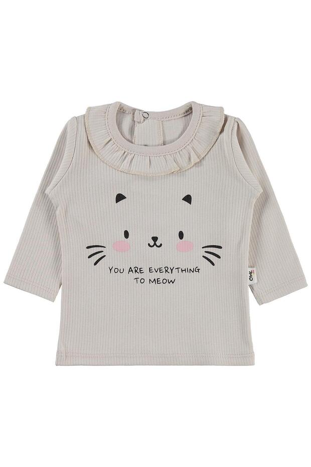 Cat Face Printed 6-18 Months Sweatshirt - Beige 12-18 Months
