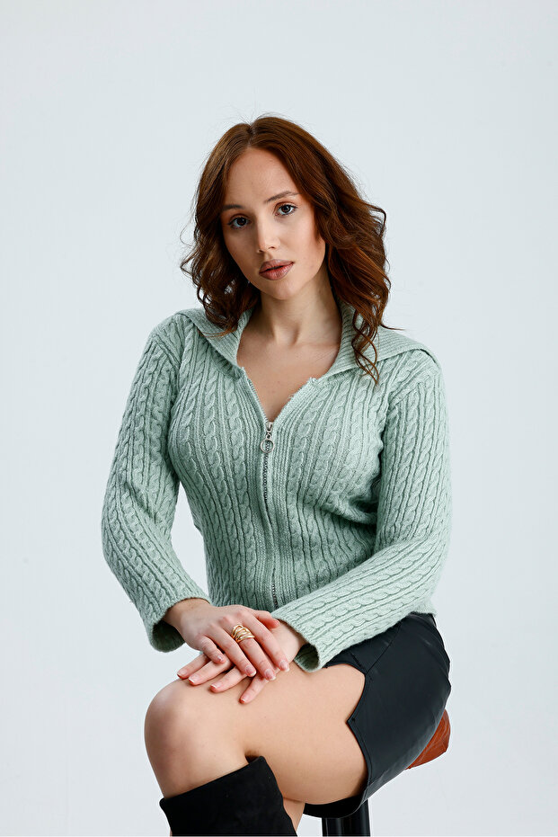 Fermuarlı Örgü Triko Hırka - 7