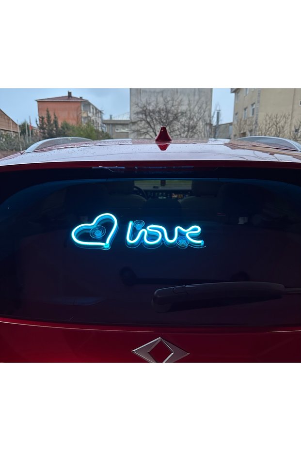 In-Car Neon Led Lighted Decor Love Heart (Ice Blue with 12 Volt Suction Cup)