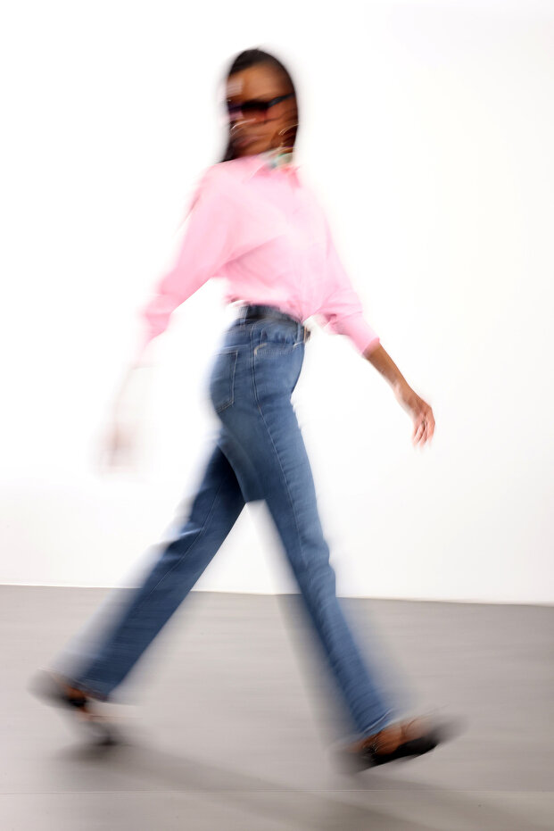 Blue Belted Lycra Straight Cut Jean 1001