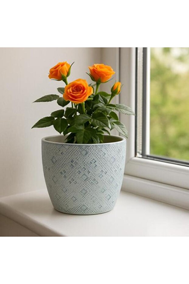 Decorative Ceramic Pot with Geometric Patterns - 1