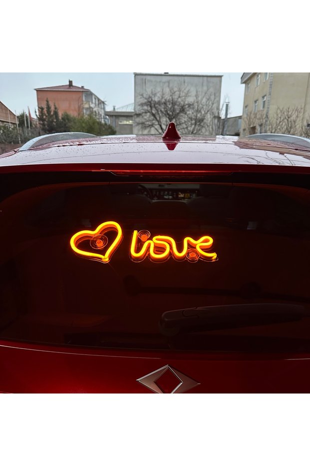 In-Car Neon Led Lighted Decor Love Heart (12 Volt Suction Cup Amber Yellow)