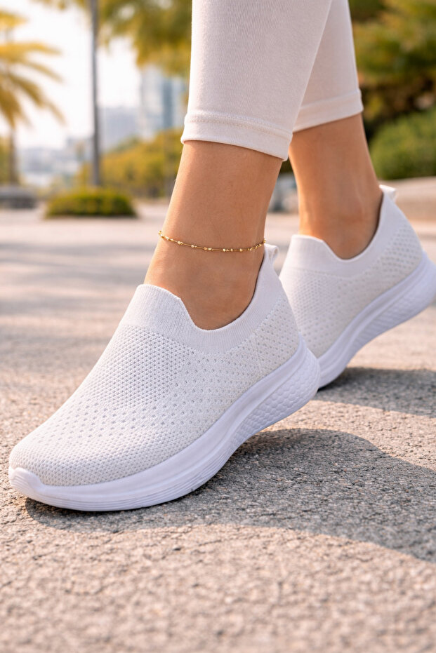 Encool Kadın Beyaz Sneaker | Hafif, Nefes Alabilen Triko Bez Ayakkabı – Günlük Spor & Yürüyüş Ayakkabısı