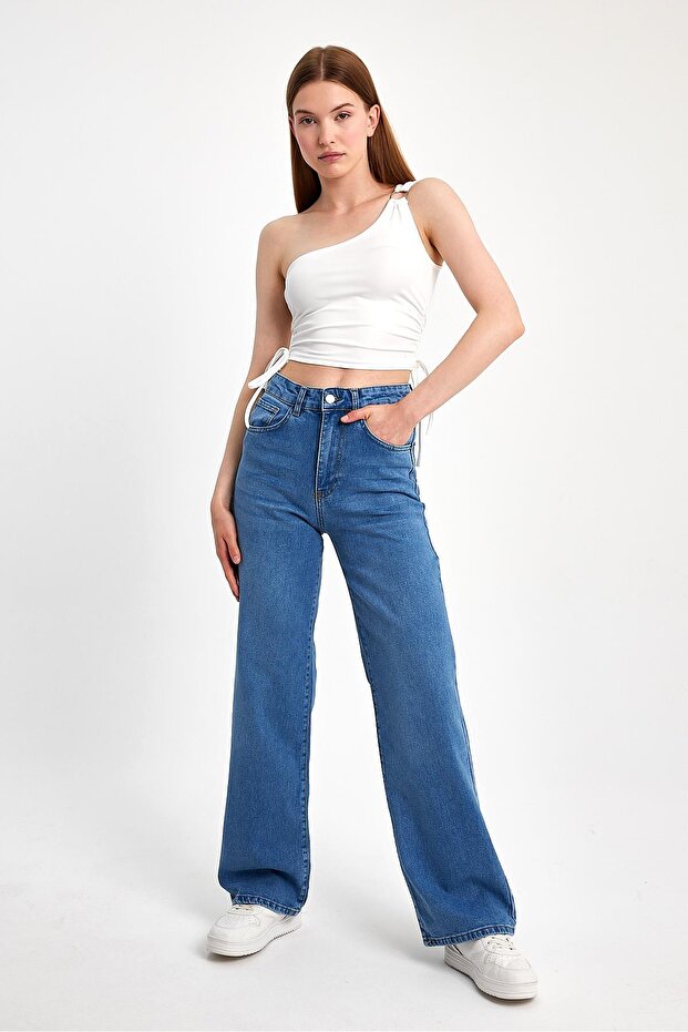 One-Shoulder Ring Detail Gathered Crop Blouse – Stretchy Fabric, Modern and Trendy Design