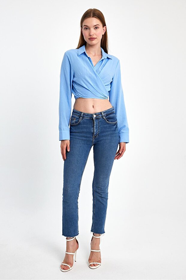 Tie-Up Crop Blouse – Long Sleeves, Stylish and Modern Design