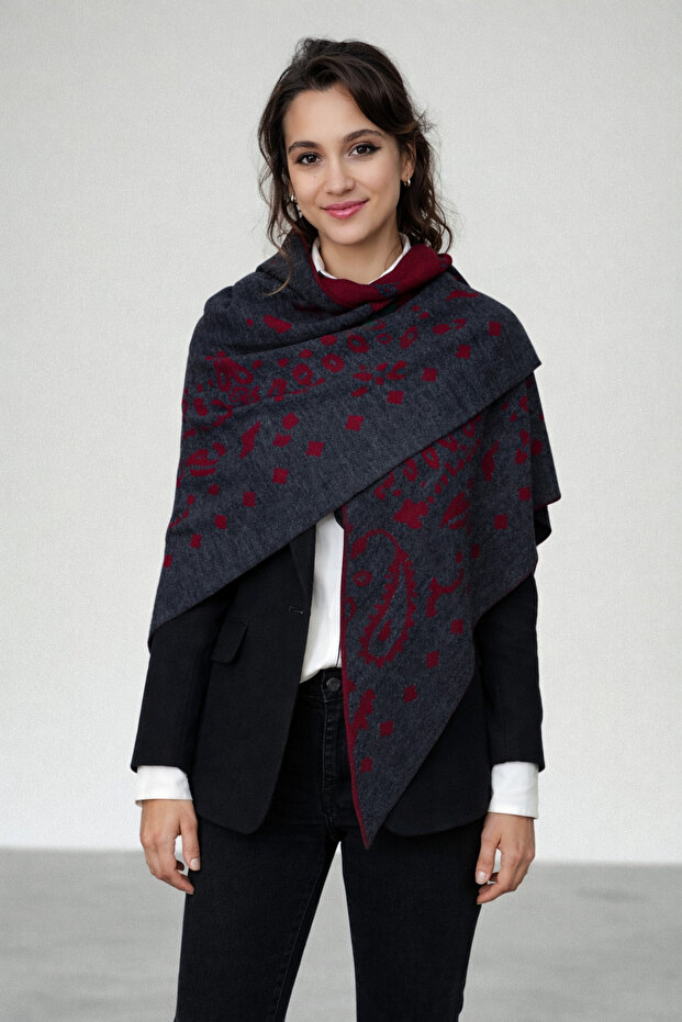 شال مثلث منسوج منقوش ذو وجهين - 1