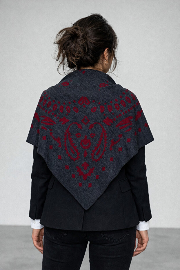 شال مثلث منسوج منقوش ذو وجهين - 2