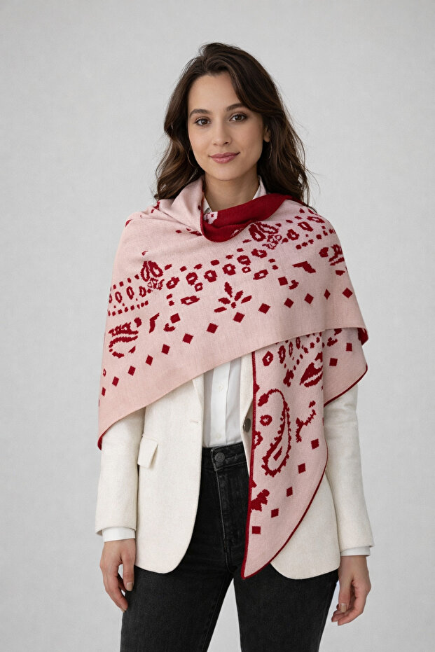 شال مثلث منسوج منقوش ذو وجهين - 2