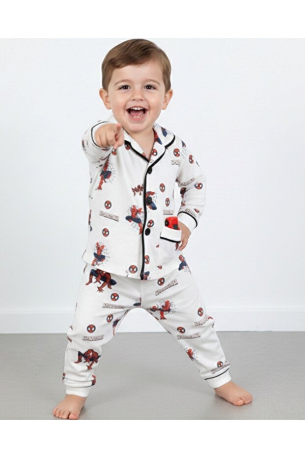 Boy's Printed 2-3-4-5-6 Years Old Double-Breasted Collar 100% Cotton Nightgown Pajama Set