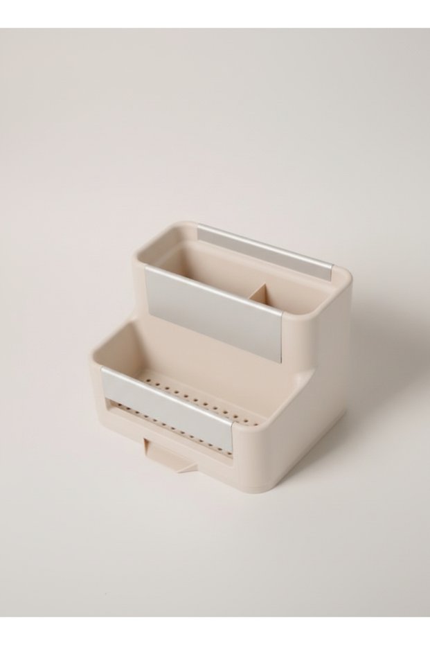 Cream Aluminum Spoon Holder with Detailed Water Container (18X16X14Cm)