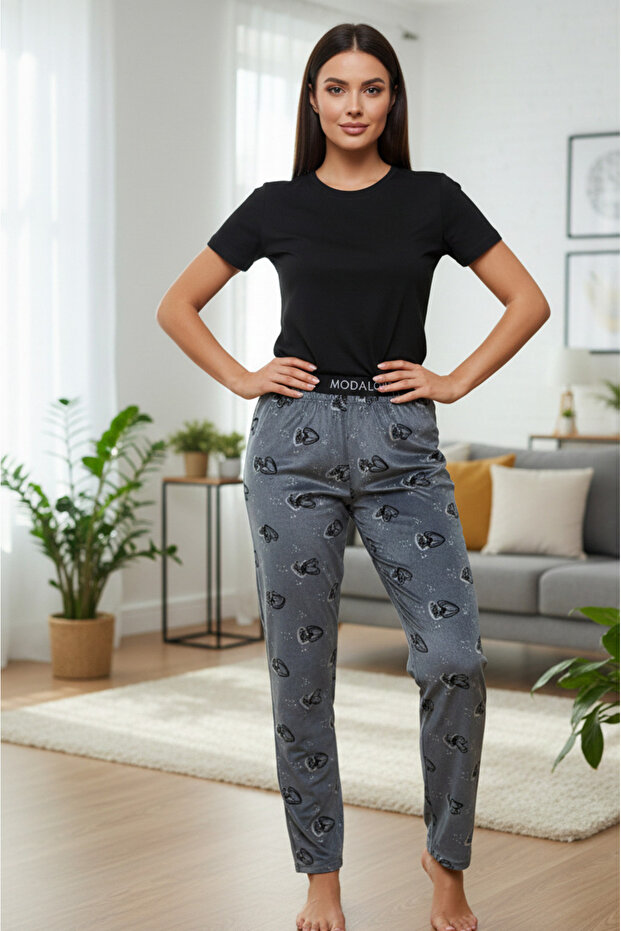 Women's Thin Tencel Velvet Pipe Leg Comfortable Cut Plaid Pajama Bottoms