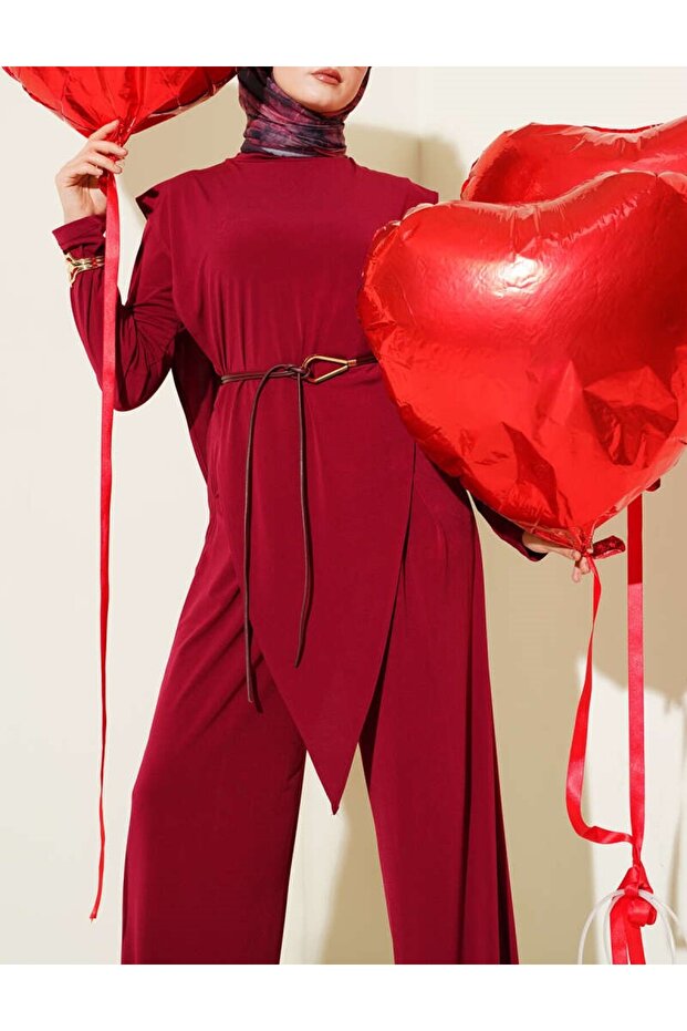 طقم ساندي مكون من قطعتين بحزام وتصميم غير متماثل - 2