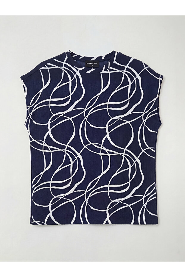 Crew Neck Patterned Blouse - 5