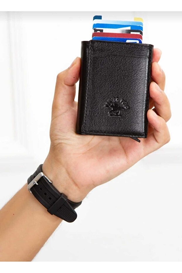 Mechanism-Enabled Rfid-Enabled Wallet Credit Card Holder - Genuine Leather