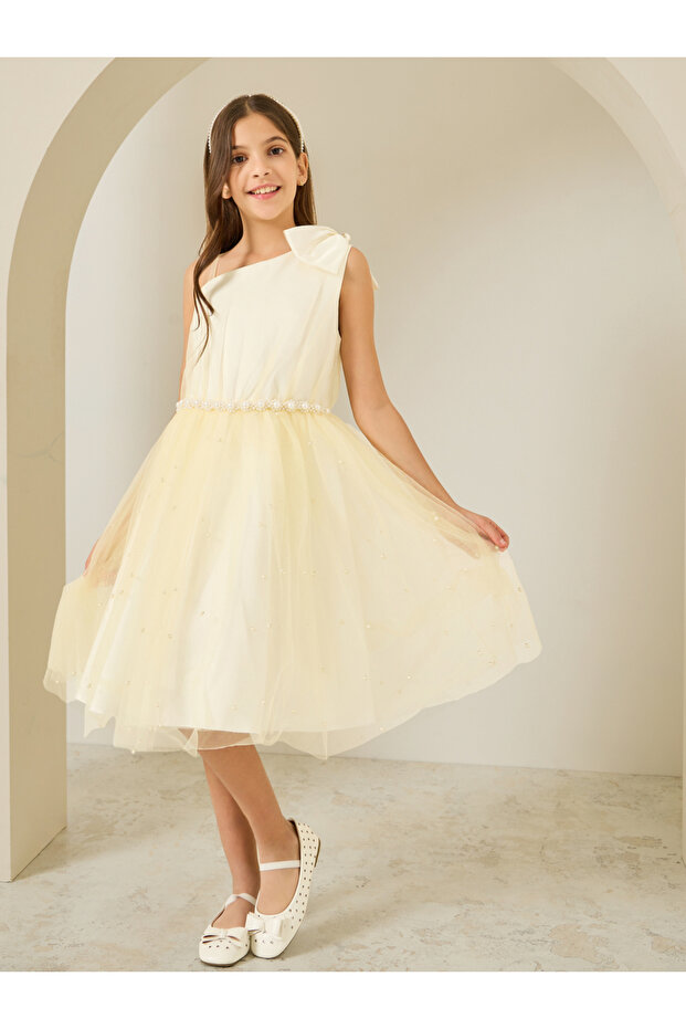 Girls WhitePearl Embellished Dress