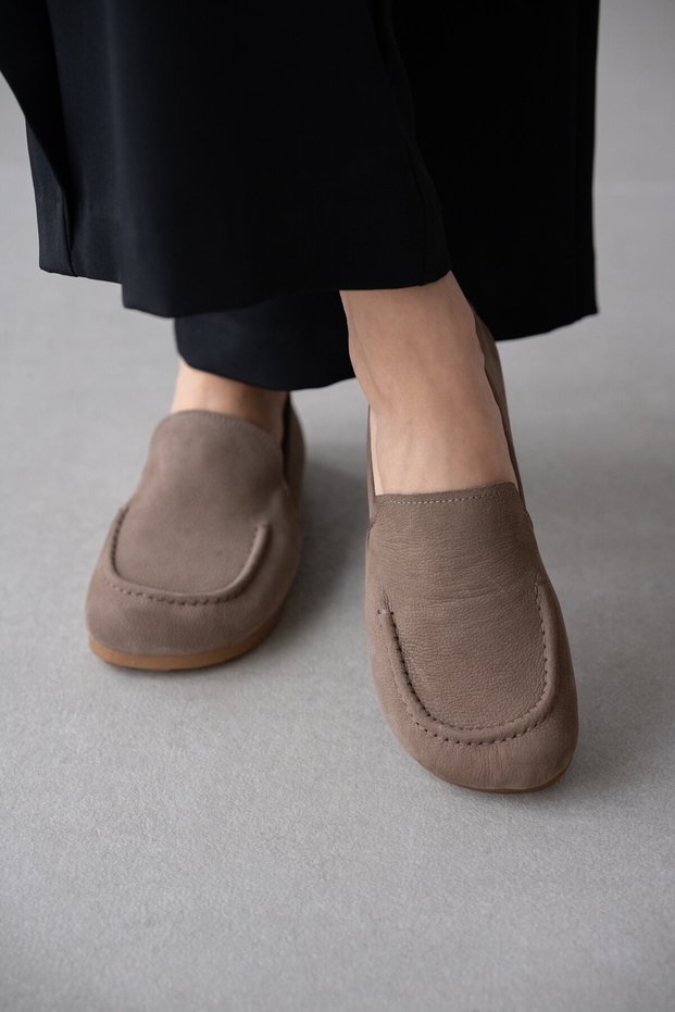 Elvain Genuine Leather Blunt Toe Women's Shoes - Mink Suede