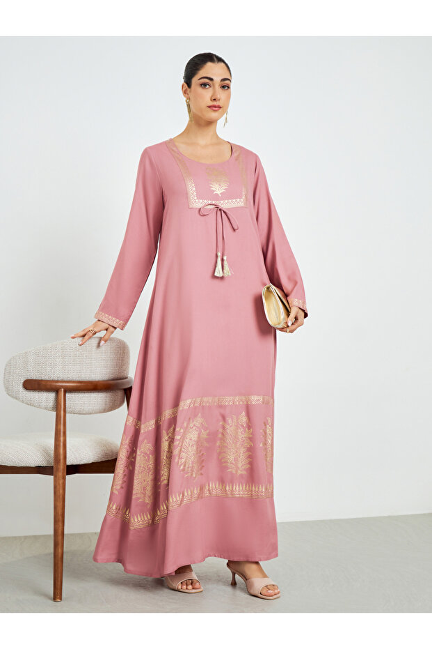 Pink Foil Print A-Line Jalabiya