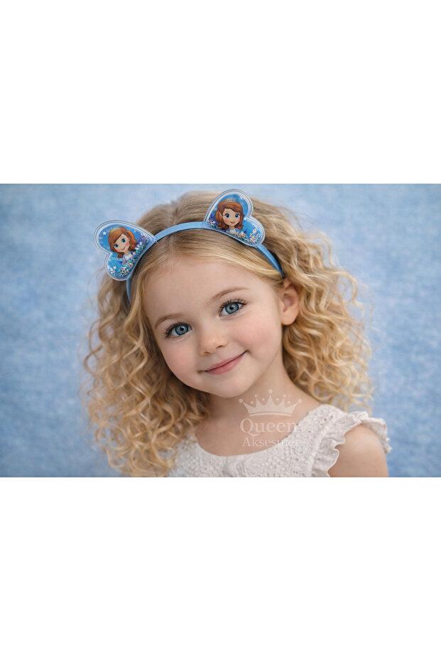 Princess Sofia Sofya Blue Heart Crown Movable Sequin Cute Satin Metal Girl Children's Crown