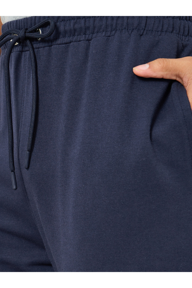 بنطال رياضي رجالي أزرق داكن سادة برباط - 3