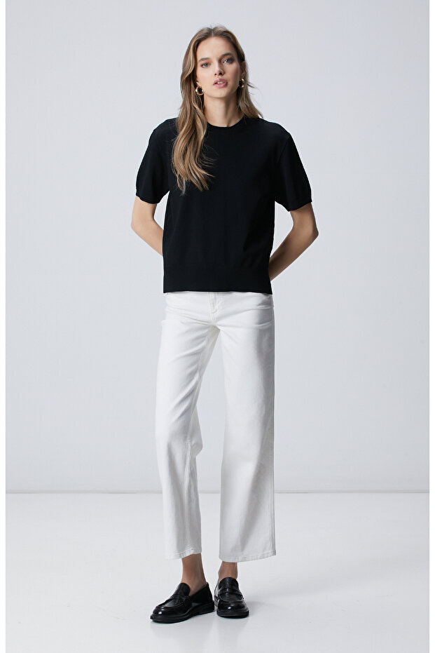 Siyah İnce Ribana Örgü Dik Yaka Rayon Basic Kazak - 3