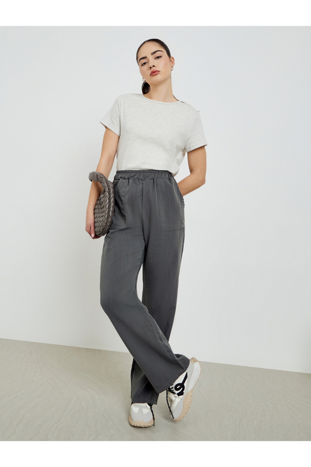 Grey Wide Leg Pants with Pockets