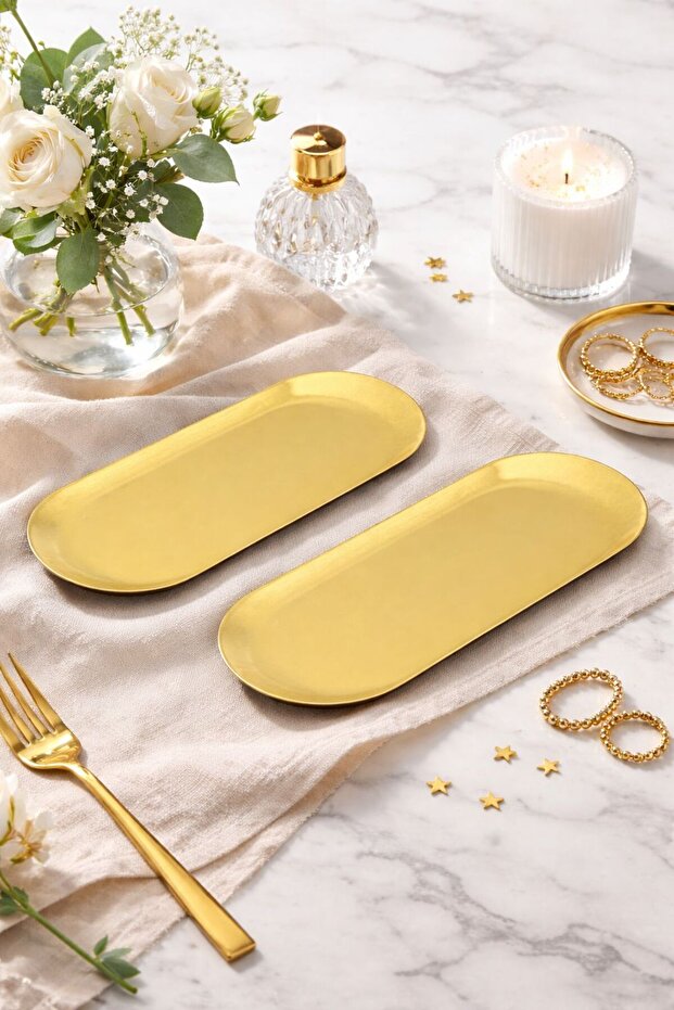 2-Person Luxury Gold Metal Presentation Tray Oval Presentation Serving Tray 23cm
