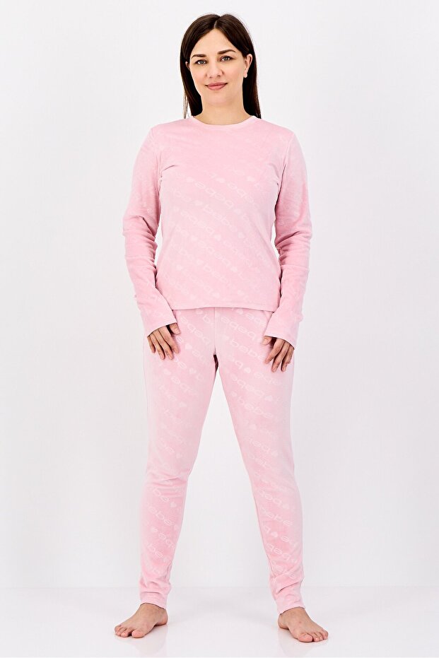Women 2 Pieces Sleepwear Pyjama Top and Pants Set, Light Pink