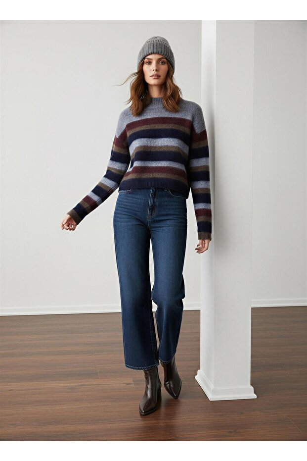 Çok Renkli Çizgili Basic Kazak - 2