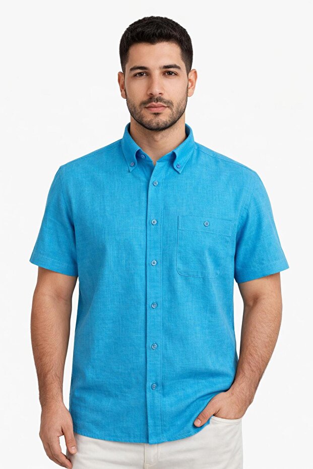 Short Sleeve Classic Men's Linen Shirt 7552