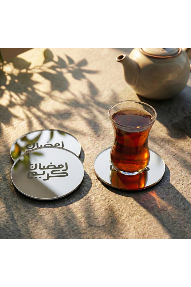 Set of 6 Ramadan Kareem Round Kufi Acrylic Coasters - Modern Islamic Table Decoration