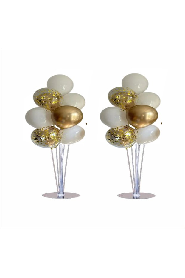 2 Balloon Stands with Legs, 7 Pieces, Total 14 Pieces Gold, Sea Sand, Transparent Balloon Set