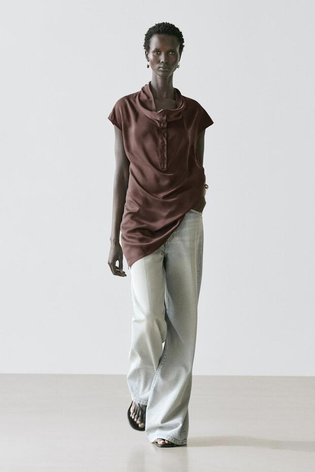 Asimetrik drapeli bluz - 1