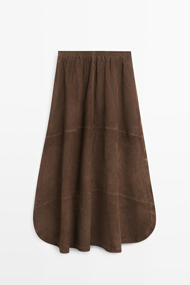 Süet deri midi etek - 5