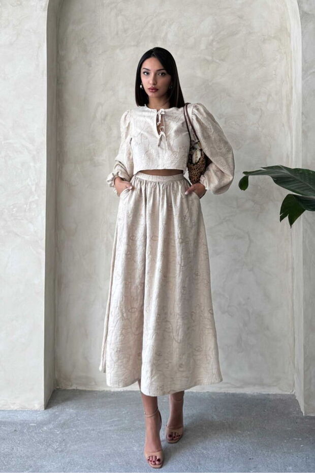 تنورة مطرزة - حجرية | F1901