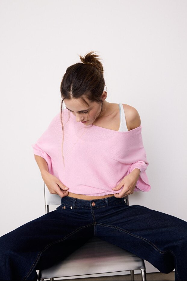 Geniş yaka çift katlı kazak - 4