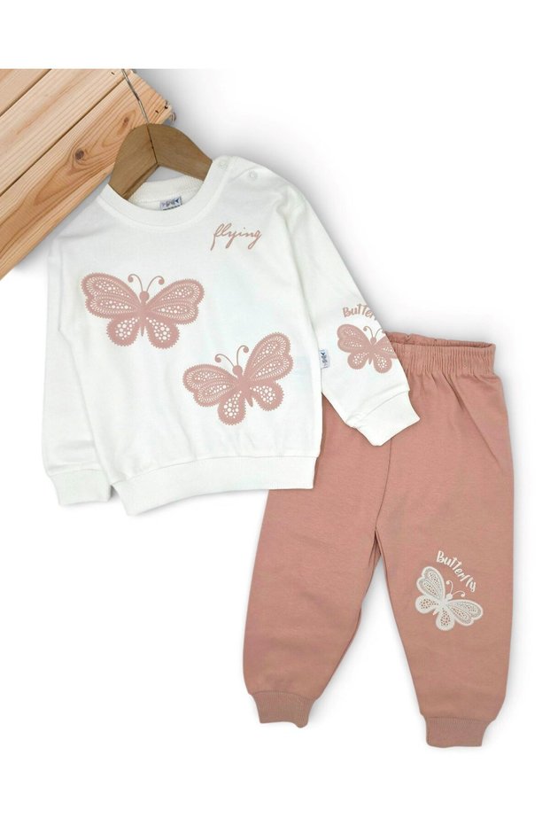 Baby Girl Seasonal Butterfly Printed 6-9-12-18-24 Months 2 Thread 100% Cotton Bottom and Top Baby Set
